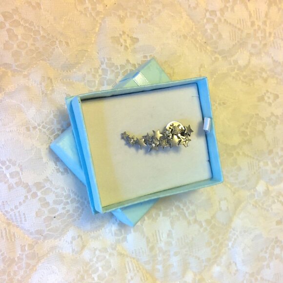 Vintage JJ Clear Cubic Zirconia Titanium Star Timeless Vtg Pin Unisex Jewelry - Picture 7 of 9